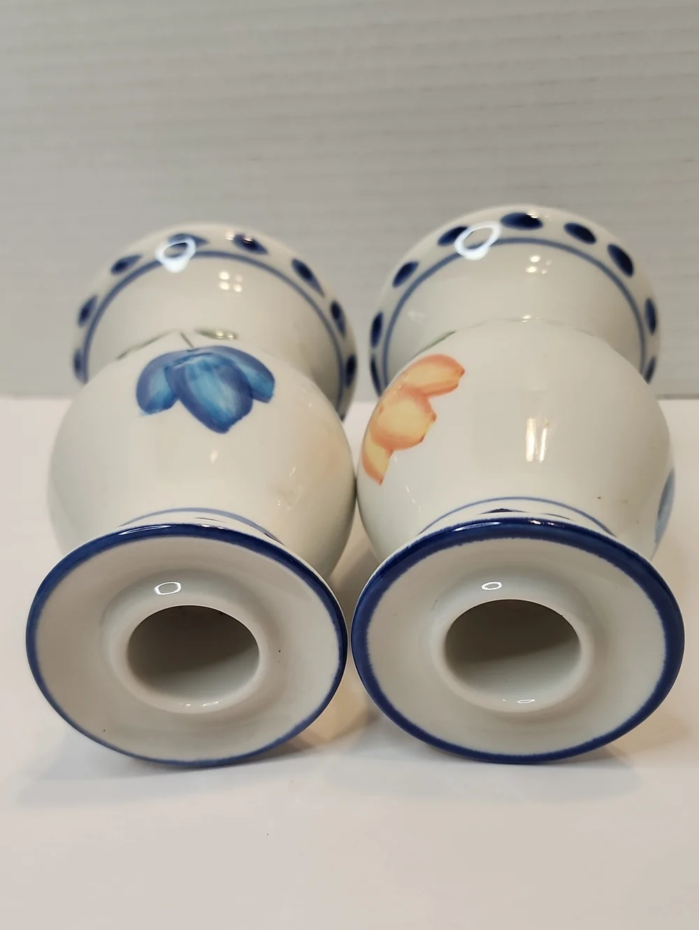 Pair Of Hand-Painted Floral Tulip Design Ceramic Candle Holders